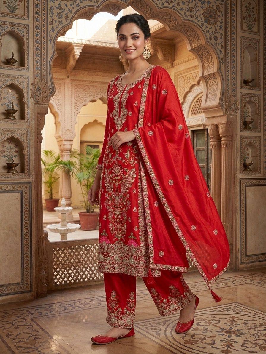 Regal Scarlet Heritage Kurta Set